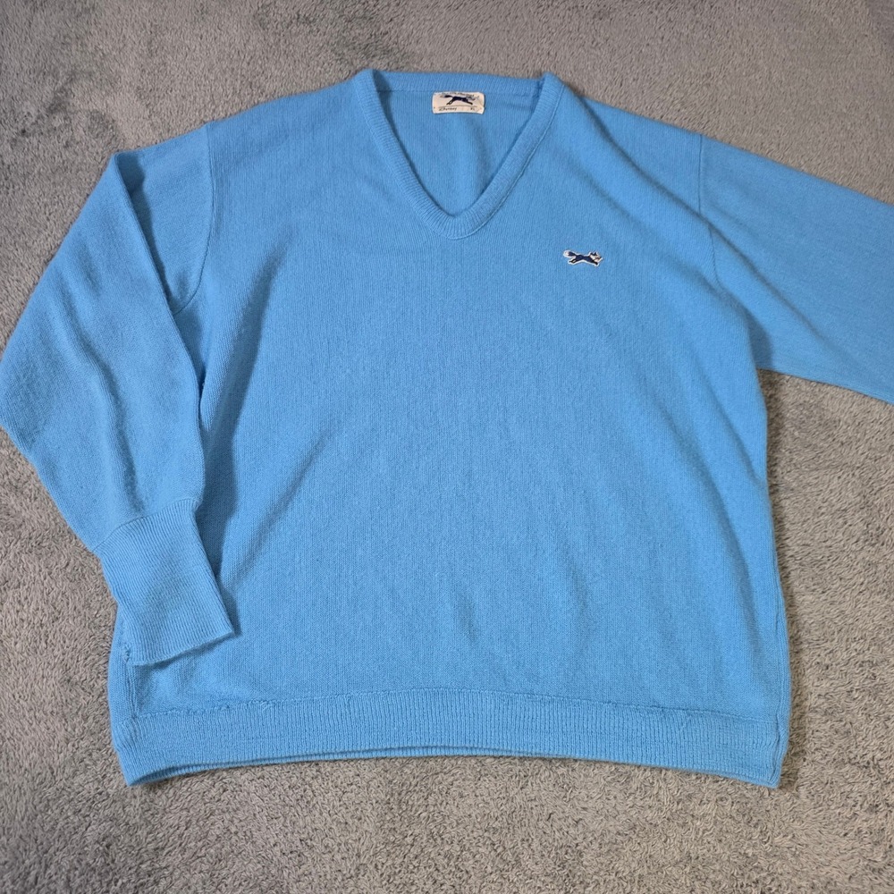 JCPenney Mens XL‎ The Fox Sweater Light Blue V-Neck Kurt Cobain Vintage USA 70s